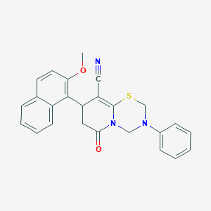 8-(2-methoxynaphthalen-1-yl)-6-oxo-3-phenyl-3,4,7,8-tetrahydro-2H,6H-pyrido[2,1-b][1,3,5]thiadiazine-9-carbonitrile