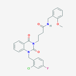 molecular formula C27H25ClFN3O4 B11431217 4-(1-(2-chloro-4-fluorobenzyl)-2,4-dioxo-1,2-dihydroquinazolin-3(4H)-yl)-N-(2-methoxybenzyl)butanamide 