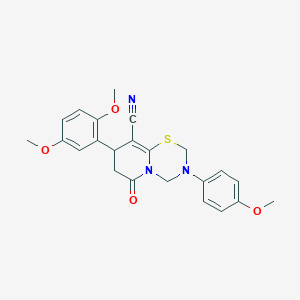 8-(2,5-dimethoxyphenyl)-3-(4-methoxyphenyl)-6-oxo-3,4,7,8-tetrahydro-2H,6H-pyrido[2,1-b][1,3,5]thiadiazine-9-carbonitrile