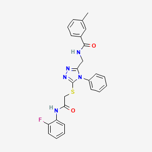 molecular formula C25H22FN5O2S B11431324 N-{[5-({[(2-Fluorophenyl)carbamoyl]methyl}sulfanyl)-4-phenyl-4H-1,2,4-triazol-3-YL]methyl}-3-methylbenzamide 