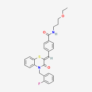 molecular formula C28H27FN2O3S B11431327 N-(3-Ethoxypropyl)-4-{[(2Z)-4-[(2-fluorophenyl)methyl]-3-oxo-3,4-dihydro-2H-1,4-benzothiazin-2-ylidene]methyl}benzamide 