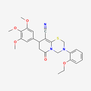 molecular formula C25H27N3O5S B11431413 3-(2-ethoxyphenyl)-6-oxo-8-(3,4,5-trimethoxyphenyl)-3,4,7,8-tetrahydro-2H,6H-pyrido[2,1-b][1,3,5]thiadiazine-9-carbonitrile 