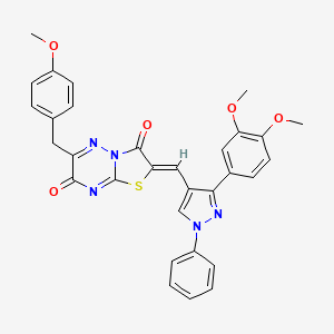 (2Z)-2-{[3-(3,4-dimethoxyphenyl)-1-phenyl-1H-pyrazol-4-yl]methylidene}-6-(4-methoxybenzyl)-7H-[1,3]thiazolo[3,2-b][1,2,4]triazine-3,7(2H)-dione