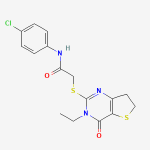 molecular formula C16H16ClN3O2S2 B11431478 N-(4-Chlorophenyl)-2-({3-ethyl-4-oxo-3H,4H,6H,7H-thieno[3,2-D]pyrimidin-2-YL}sulfanyl)acetamide 