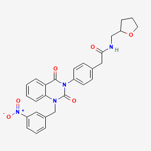 molecular formula C28H26N4O6 B11431522 2-(4-(1-(3-nitrobenzyl)-2,4-dioxo-1,2-dihydroquinazolin-3(4H)-yl)phenyl)-N-((tetrahydrofuran-2-yl)methyl)acetamide 