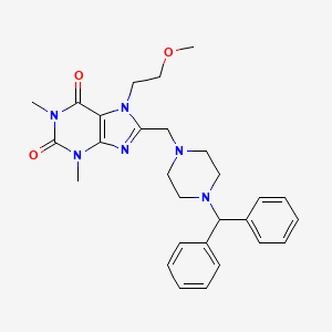 molecular formula C28H34N6O3 B11431530 8-[(4-benzhydrylpiperazin-1-yl)methyl]-7-(2-methoxyethyl)-1,3-dimethyl-3,7-dihydro-1H-purine-2,6-dione 