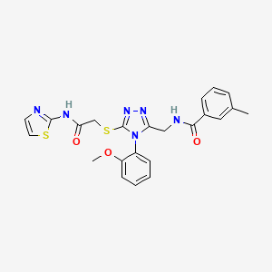 molecular formula C23H22N6O3S2 B11431568 N-((4-(2-methoxyphenyl)-5-((2-oxo-2-(thiazol-2-ylamino)ethyl)thio)-4H-1,2,4-triazol-3-yl)methyl)-3-methylbenzamide 