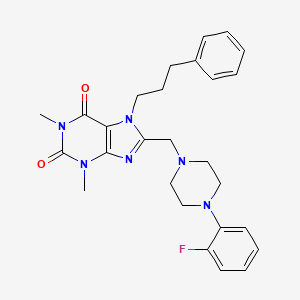 molecular formula C27H31FN6O2 B11431671 8-[[4-(2-Fluorophenyl)piperazin-1-yl]methyl]-1,3-dimethyl-7-(3-phenylpropyl)purine-2,6-dione 