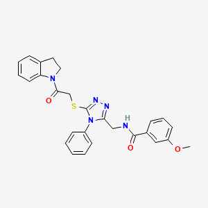 N-((5-((2-(indolin-1-yl)-2-oxoethyl)thio)-4-phenyl-4H-1,2,4-triazol-3-yl)methyl)-3-methoxybenzamide