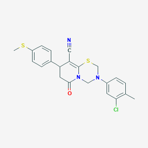 molecular formula C22H20ClN3OS2 B11431710 3-(3-chloro-4-methylphenyl)-8-[4-(methylsulfanyl)phenyl]-6-oxo-3,4,7,8-tetrahydro-2H,6H-pyrido[2,1-b][1,3,5]thiadiazine-9-carbonitrile 