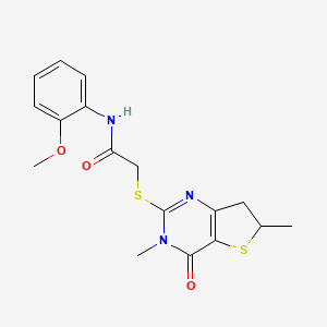 molecular formula C17H19N3O3S2 B11431721 2-((3,6-dimethyl-4-oxo-3,4,6,7-tetrahydrothieno[3,2-d]pyrimidin-2-yl)thio)-N-(2-methoxyphenyl)acetamide 