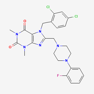 molecular formula C25H25Cl2FN6O2 B11431818 7-(2,4-dichlorobenzyl)-8-{[4-(2-fluorophenyl)piperazin-1-yl]methyl}-1,3-dimethyl-3,7-dihydro-1H-purine-2,6-dione 