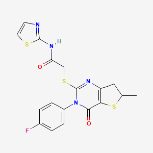 2-((3-(4-fluorophenyl)-6-methyl-4-oxo-3,4,6,7-tetrahydrothieno[3,2-d]pyrimidin-2-yl)thio)-N-(thiazol-2-yl)acetamide