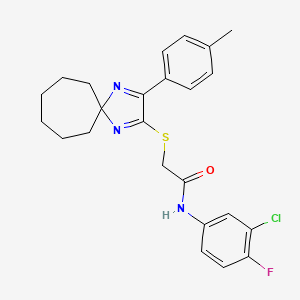 N-(3-Chloro-4-fluorophenyl)-2-{[3-(4-methylphenyl)-1,4-diazaspiro[4.6]undeca-1,3-dien-2-YL]sulfanyl}acetamide