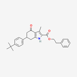 molecular formula C28H31NO3 B11431920 2-phenylethyl 6-(4-tert-butylphenyl)-3-methyl-4-oxo-4,5,6,7-tetrahydro-1H-indole-2-carboxylate 