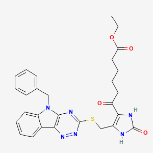 Ethyl 6-{5-[({5-benzyl-5H-[1,2,4]triazino[5,6-B]indol-3-YL}sulfanyl)methyl]-2-oxo-2,3-dihydro-1H-imidazol-4-YL}-6-oxohexanoate