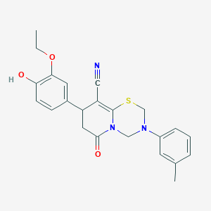 molecular formula C23H23N3O3S B11432100 8-(3-ethoxy-4-hydroxyphenyl)-3-(3-methylphenyl)-6-oxo-3,4,7,8-tetrahydro-2H,6H-pyrido[2,1-b][1,3,5]thiadiazine-9-carbonitrile 