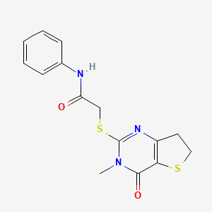 molecular formula C15H15N3O2S2 B11432134 2-((3-methyl-4-oxo-3,4,6,7-tetrahydrothieno[3,2-d]pyrimidin-2-yl)thio)-N-phenylacetamide 