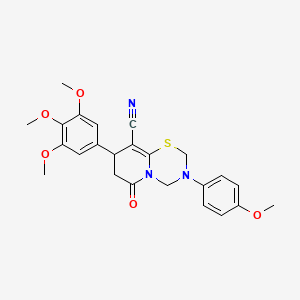 molecular formula C24H25N3O5S B11432365 3-(4-methoxyphenyl)-6-oxo-8-(3,4,5-trimethoxyphenyl)-3,4,7,8-tetrahydro-2H,6H-pyrido[2,1-b][1,3,5]thiadiazine-9-carbonitrile 