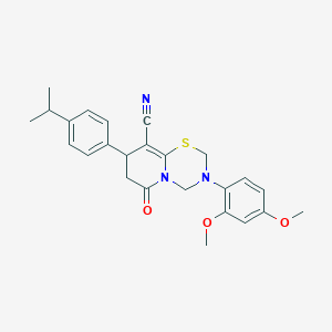 3-(2,4-dimethoxyphenyl)-6-oxo-8-[4-(propan-2-yl)phenyl]-3,4,7,8-tetrahydro-2H,6H-pyrido[2,1-b][1,3,5]thiadiazine-9-carbonitrile