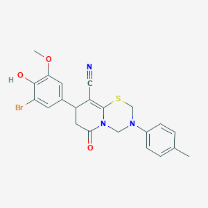 8-(3-bromo-4-hydroxy-5-methoxyphenyl)-3-(4-methylphenyl)-6-oxo-3,4,7,8-tetrahydro-2H,6H-pyrido[2,1-b][1,3,5]thiadiazine-9-carbonitrile