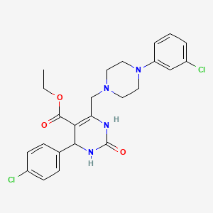 molecular formula C24H26Cl2N4O3 B11432515 Ethyl 4-(4-chlorophenyl)-6-{[4-(3-chlorophenyl)piperazin-1-yl]methyl}-2-oxo-1,2,3,4-tetrahydropyrimidine-5-carboxylate 