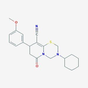 3-cyclohexyl-8-(3-methoxyphenyl)-6-oxo-3,4,7,8-tetrahydro-2H,6H-pyrido[2,1-b][1,3,5]thiadiazine-9-carbonitrile