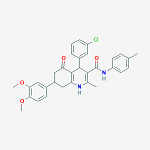 molecular formula C32H31ClN2O4 B11432675 4-(3-chlorophenyl)-7-(3,4-dimethoxyphenyl)-2-methyl-N-(4-methylphenyl)-5-oxo-1,4,5,6,7,8-hexahydroquinoline-3-carboxamide 