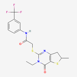 2-((3-ethyl-6-methyl-4-oxo-3,4,6,7-tetrahydrothieno[3,2-d]pyrimidin-2-yl)thio)-N-(3-(trifluoromethyl)phenyl)acetamide