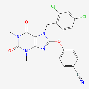 molecular formula C21H15Cl2N5O3 B11432835 4-{[7-(2,4-dichlorobenzyl)-1,3-dimethyl-2,6-dioxo-2,3,6,7-tetrahydro-1H-purin-8-yl]oxy}benzonitrile 