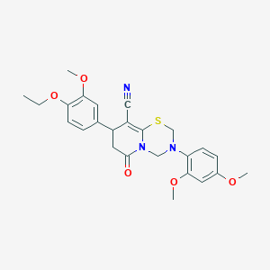 molecular formula C25H27N3O5S B11432839 3-(2,4-dimethoxyphenyl)-8-(4-ethoxy-3-methoxyphenyl)-6-oxo-3,4,7,8-tetrahydro-2H,6H-pyrido[2,1-b][1,3,5]thiadiazine-9-carbonitrile 