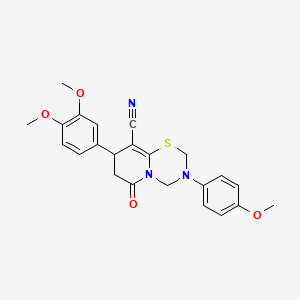 8-(3,4-dimethoxyphenyl)-3-(4-methoxyphenyl)-6-oxo-3,4,7,8-tetrahydro-2H,6H-pyrido[2,1-b][1,3,5]thiadiazine-9-carbonitrile