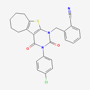 2-((3-(4-chlorophenyl)-2,4-dioxo-2,3,4,5,6,7,8,9-octahydro-1H-cyclohepta[4,5]thieno[2,3-d]pyrimidin-1-yl)methyl)benzonitrile