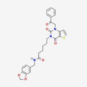 N-(1,3-benzodioxol-5-ylmethyl)-6-[2,4-dioxo-1-(2-oxo-2-phenylethyl)-1,4-dihydrothieno[3,2-d]pyrimidin-3(2H)-yl]hexanamide