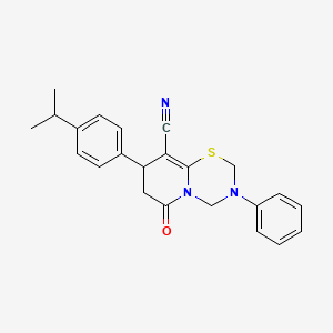 molecular formula C23H23N3OS B11432963 6-oxo-3-phenyl-8-[4-(propan-2-yl)phenyl]-3,4,7,8-tetrahydro-2H,6H-pyrido[2,1-b][1,3,5]thiadiazine-9-carbonitrile 