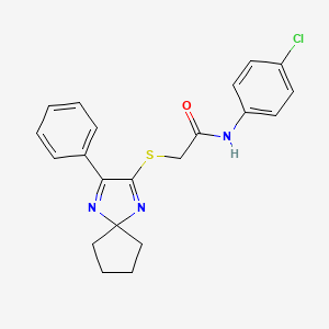 molecular formula C21H20ClN3OS B11432980 N-(4-Chlorophenyl)-2-({3-phenyl-1,4-diazaspiro[4.4]nona-1,3-dien-2-YL}sulfanyl)acetamide 