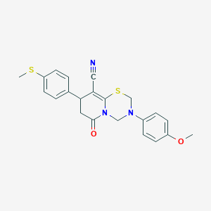 molecular formula C22H21N3O2S2 B11433132 3-(4-methoxyphenyl)-8-[4-(methylsulfanyl)phenyl]-6-oxo-3,4,7,8-tetrahydro-2H,6H-pyrido[2,1-b][1,3,5]thiadiazine-9-carbonitrile 