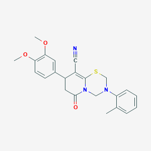 8-(3,4-dimethoxyphenyl)-3-(2-methylphenyl)-6-oxo-3,4,7,8-tetrahydro-2H,6H-pyrido[2,1-b][1,3,5]thiadiazine-9-carbonitrile