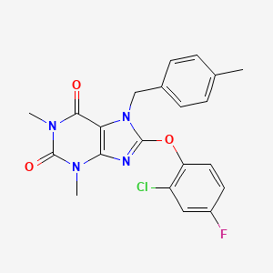 molecular formula C21H18ClFN4O3 B11433272 8-(2-chloro-4-fluorophenoxy)-1,3-dimethyl-7-(4-methylbenzyl)-3,7-dihydro-1H-purine-2,6-dione 