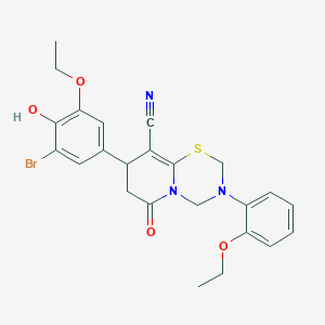 8-(3-bromo-5-ethoxy-4-hydroxyphenyl)-3-(2-ethoxyphenyl)-6-oxo-3,4,7,8-tetrahydro-2H,6H-pyrido[2,1-b][1,3,5]thiadiazine-9-carbonitrile