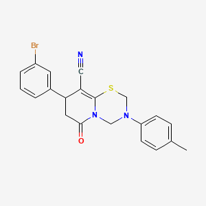 molecular formula C21H18BrN3OS B11433478 8-(3-bromophenyl)-3-(4-methylphenyl)-6-oxo-3,4,7,8-tetrahydro-2H,6H-pyrido[2,1-b][1,3,5]thiadiazine-9-carbonitrile 