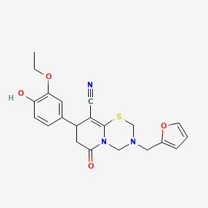 molecular formula C21H21N3O4S B11433506 8-(3-ethoxy-4-hydroxyphenyl)-3-(furan-2-ylmethyl)-6-oxo-3,4,7,8-tetrahydro-2H,6H-pyrido[2,1-b][1,3,5]thiadiazine-9-carbonitrile 