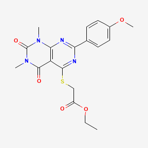 Ethyl 2-((2-(4-methoxyphenyl)-6,8-dimethyl-5,7-dioxo-5,6,7,8-tetrahydropyrimido[4,5-d]pyrimidin-4-yl)thio)acetate