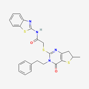 molecular formula C24H22N4O2S3 B11433541 N-(benzo[d]thiazol-2-yl)-2-((6-methyl-4-oxo-3-phenethyl-3,4,6,7-tetrahydrothieno[3,2-d]pyrimidin-2-yl)thio)acetamide 