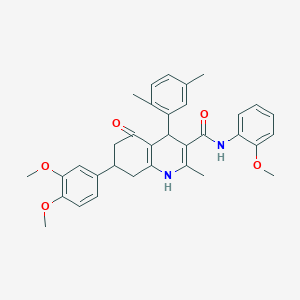 molecular formula C34H36N2O5 B11433563 7-(3,4-dimethoxyphenyl)-4-(2,5-dimethylphenyl)-N-(2-methoxyphenyl)-2-methyl-5-oxo-1,4,5,6,7,8-hexahydroquinoline-3-carboxamide 