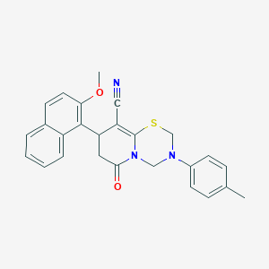 8-(2-methoxynaphthalen-1-yl)-3-(4-methylphenyl)-6-oxo-3,4,7,8-tetrahydro-2H,6H-pyrido[2,1-b][1,3,5]thiadiazine-9-carbonitrile