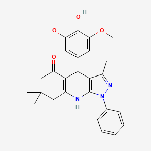 molecular formula C27H29N3O4 B11433696 4-(4-hydroxy-3,5-dimethoxyphenyl)-3,7,7-trimethyl-1-phenyl-4,6,7,8-tetrahydro-1H-pyrazolo[3,4-b]quinolin-5-ol 