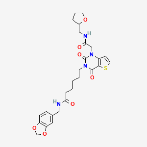 molecular formula C27H32N4O7S B11433708 N-[(2H-1,3-benzodioxol-5-yl)methyl]-6-[2,4-dioxo-1-({[(oxolan-2-yl)methyl]carbamoyl}methyl)-1H,2H,3H,4H-thieno[3,2-d]pyrimidin-3-yl]hexanamide 