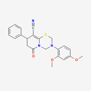 3-(2,4-dimethoxyphenyl)-6-oxo-8-phenyl-3,4,7,8-tetrahydro-2H,6H-pyrido[2,1-b][1,3,5]thiadiazine-9-carbonitrile