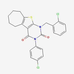 molecular formula C24H20Cl2N2O2S B11433727 1-(2-chlorobenzyl)-3-(4-chlorophenyl)-6,7,8,9-tetrahydro-1H-cyclohepta[4,5]thieno[2,3-d]pyrimidine-2,4(3H,5H)-dione 